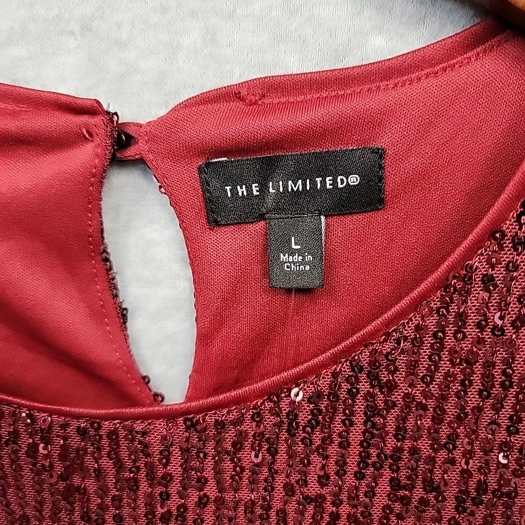 New The Limited Womens Size L Sequin Top Blouse Shirt Garnet Red Sparkle Cruise — image 6 of 8